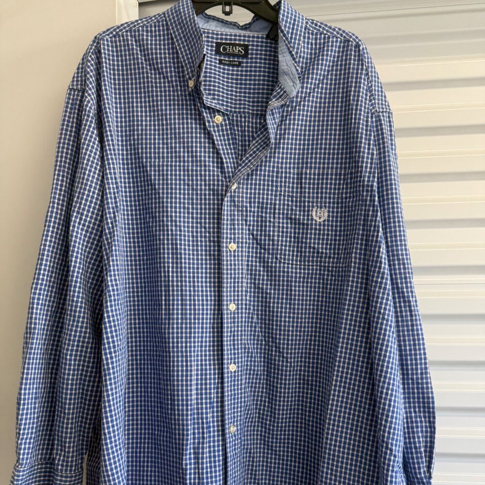 Chaps East Care Men’s Button Down Collared Shirt, Blue, 3XB/3G